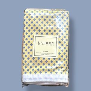 Ralph Lauren New Pair of 2 Standard Studio Foulard Citron‎ & White Pillowcases